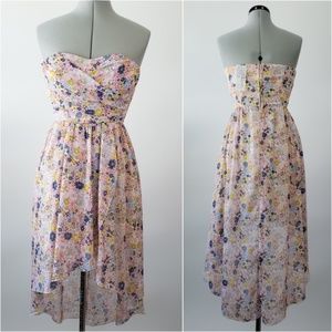 NWT Floral Strapless Hi-Lo Dress Small Flowy Strapless Pink Blush Pastel Wedding